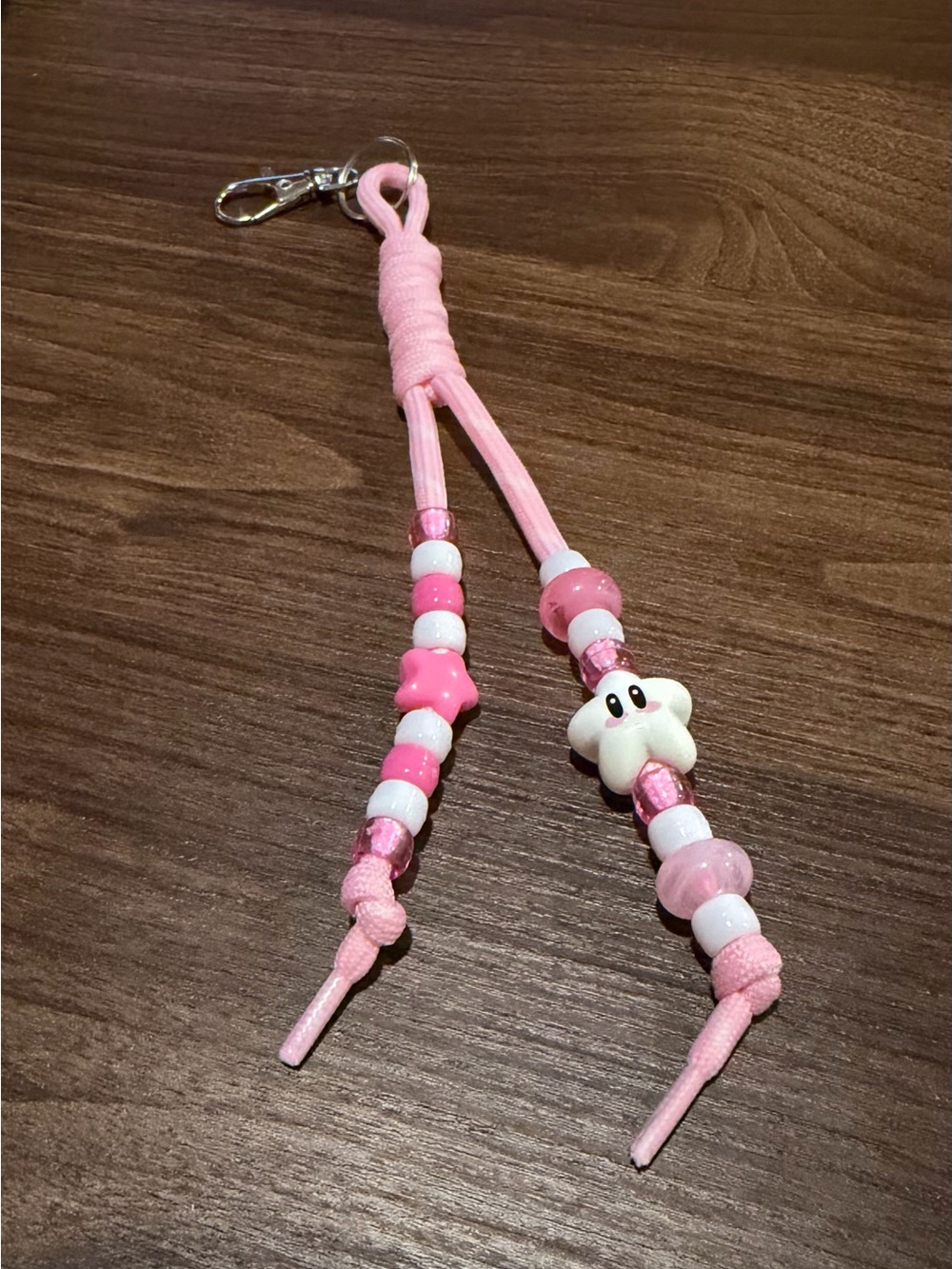 Pink Beaded Star Charm Keychain for Kids